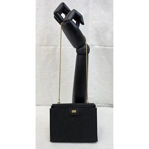 DKNY Black Ribbed Clutch Evening Bag Gold Chain Strap Evening Party